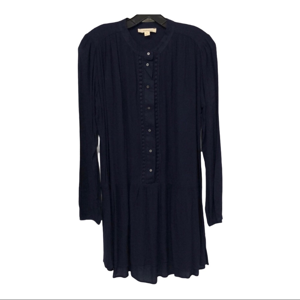 OneTheLand navy blue button‎ down babydoll dress